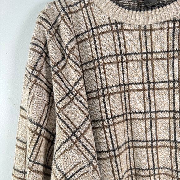 Liberty Sweaters Brown Multicolor Cotton & Acrylic Plaid Pullover Sweater Size L - Picture 2 of 5